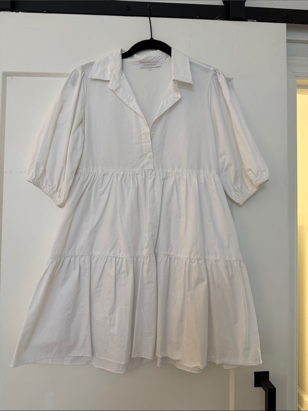 White Tiered Poplin Button-Front dress